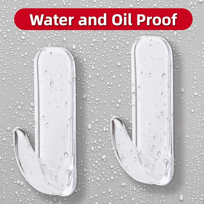 Wall Hooks for Hanging Heavy Duty, Large 12 Self Adhesive Wall with 16 Strips no Damage, Transparent Sticky for Key, Shower,Towel, Coat, Door, Hat