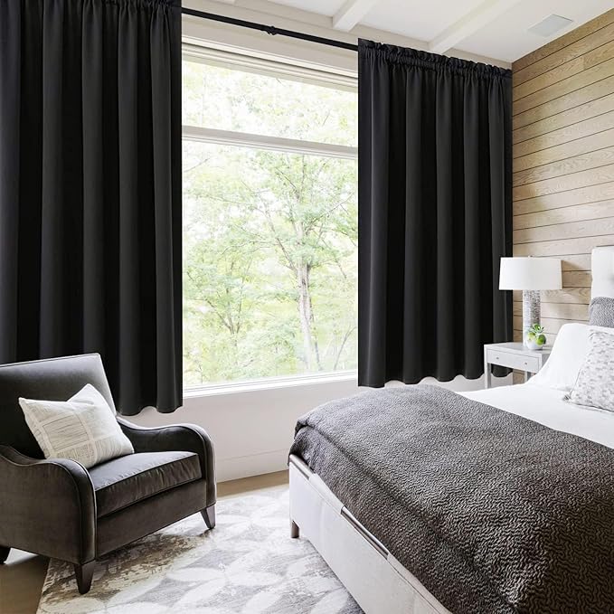 DWCN Blackout Curtains for Bedroom – Rod Pocket Thermal Insulated Noise Reducing Noise Reducing Drapes for Living Room, W 60 x L 63 Inch, 2 Panels, Black