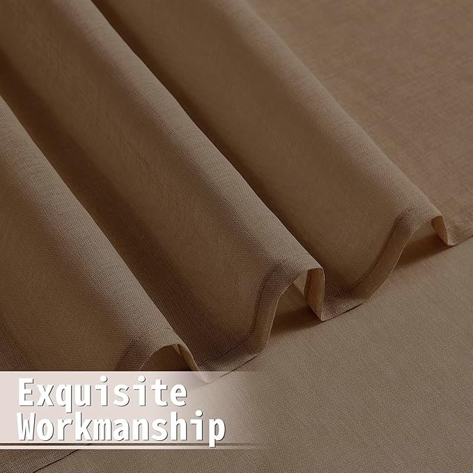 Tollpiz Sheer Door Curtains Closet Linen Textured Curtain Sheers Doorway Light Filtering Voile Patio Glass Door Rod Pocket Curtains French Door, 54 x 80 inches Long, Brown, Set of 1 Panel