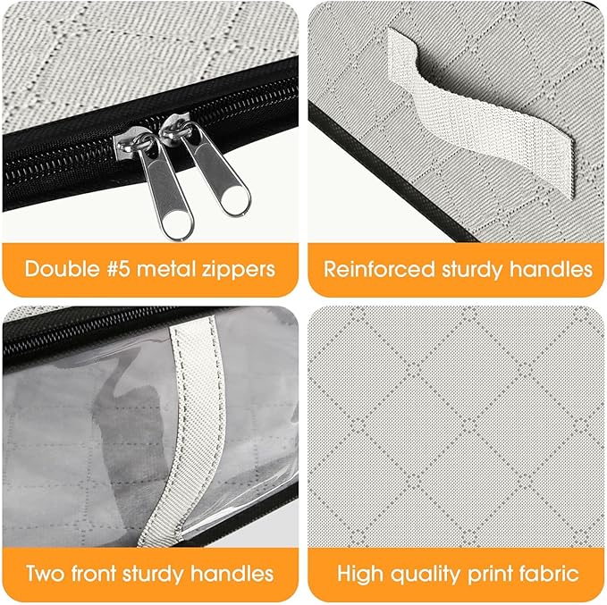 StorageRight Under Bed Storage Bins, 3-Pack 40L Foldable Fabric Storage Bags with Transparent Window, Breathable Organizer for Clothes/Blanket/Comforter/Quilt, White