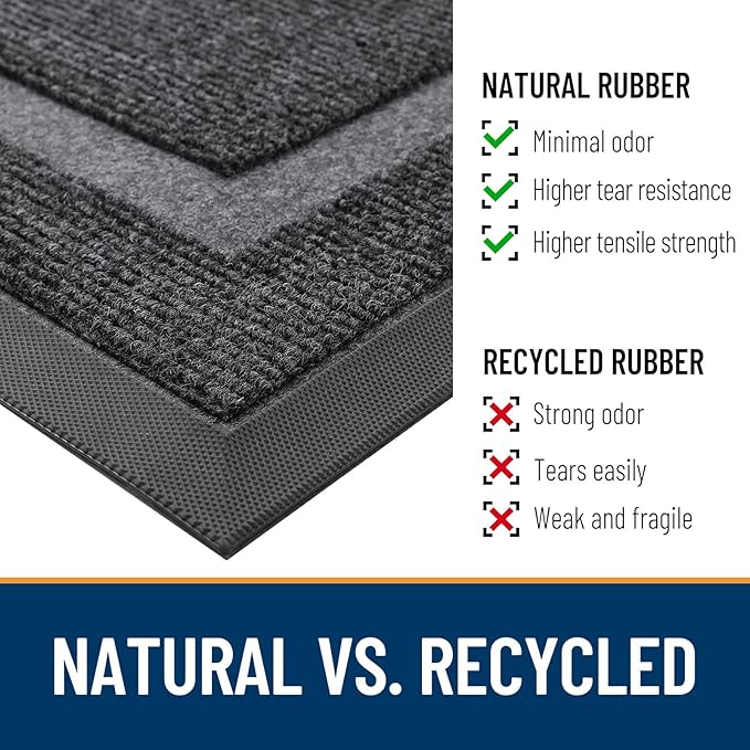 OLANLY Front Door Mat Indoor Outdoor Entrance, Waterproof All-Season, All-Weather Doormat, Sturdy Natural Rubber, Fade Resistant, Low Profile, Easy Clean Patio Porch Entryway Mat, 59x30, Grey