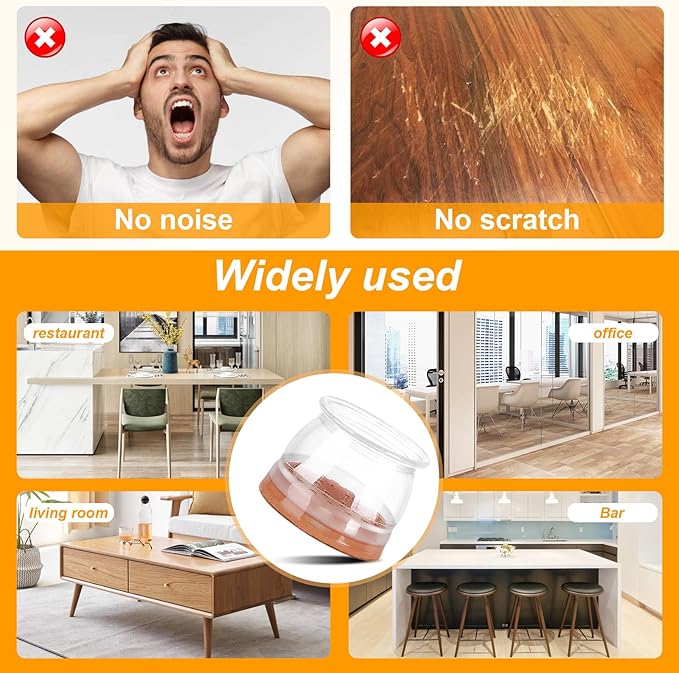 CHUNZEXI 48 Pack Chair Leg Floor Protectors for Hardwood Floors, Silicone Felt Covers Pads Caps, Protect Wood Furniture Feet Floors Noise Reduce and Scratch (Universal Large & Clear)