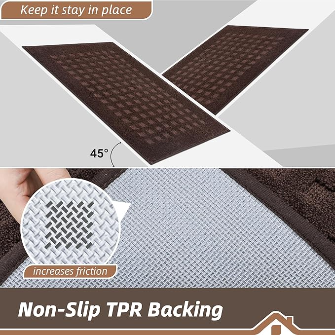 BEQHAUSE Waffle Door Mats Indoor 20"x32", Dog Mat for Muddy Paws Absorbent and Dirt Resist Floor Mats Non-Slip Washable Rugs for Entryway, Welcome Mat for Front Back Door, Muddy Wet Shoes, Dark Brown