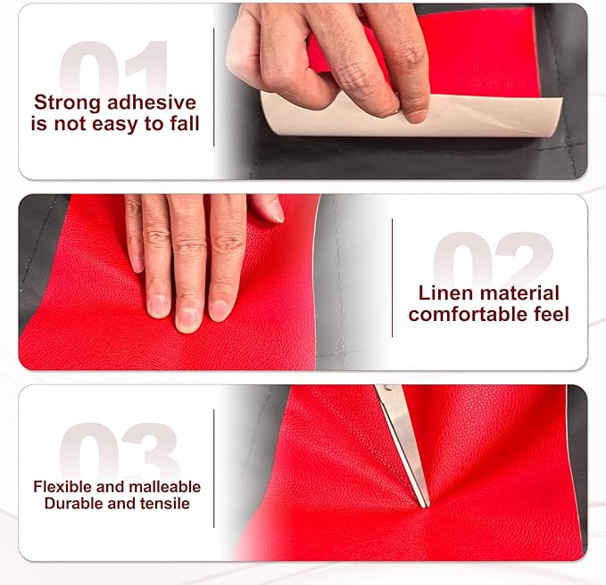 PATIKIL Leather Patches Tape for Furniture, 6.3 x 61 Inch Self Adhesive Vinyl Leather Repair Kit Cover Sheet for Couch, Sofa, Car Seats, Office Chair, Chinese Red