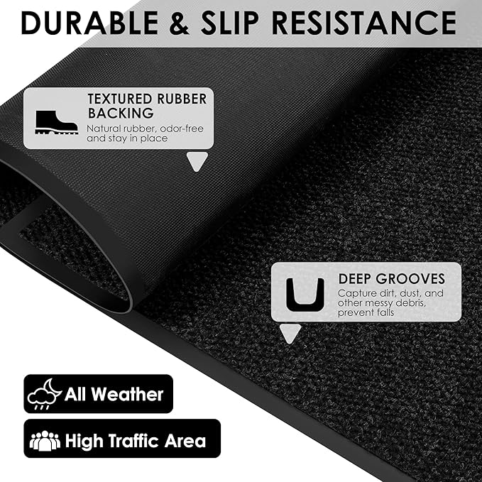 2′ x 24′ Front Door Mat Indoor Outdoor Entrance, Commercial Floor Mat Heavy Duty Dirt Trapper Entryway Doormat, Custom Size Non Slip Rubber Backing Welcome mat, Door Mat for High Traffic Area