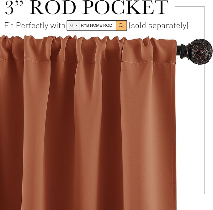 RYB HOME Blackout Curtains for RV Camper Windows, Privacy Thermal Insulating Mini Curtains & Drapes for Bedroom Bathroom Basement Kitchen Door Window Cover, W 42 x L 36 inch, Burnt Orange, 2 Panels