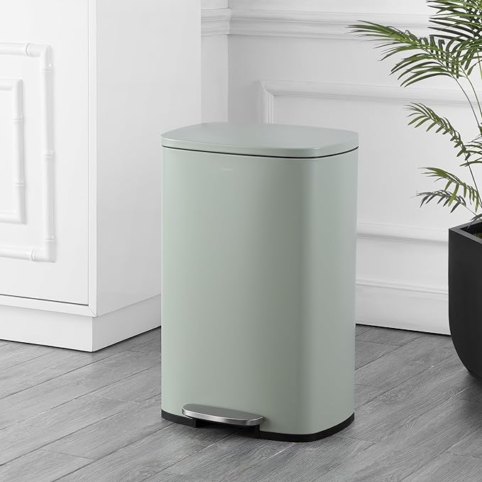 happimess HPM1006E Connor Rectangular 13-Gallon Trash Can with Soft-Close Lid and Free Mini Trash Can, Fingerprint Resistant, Modern, Minimalistic for Kitchen, Office, Bathroom, Pistachio Gelato