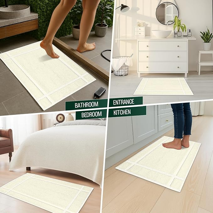 Pearl Linens Pack of 6 100% Cotton Bath Mat 20x30 inches, Soft & Absorbent Quick Dry Bathroom Mat Set, Not Bathroom Rugs, After Shower Mat, Bath Tub Mat, 687 GSM, Machine Washable, Ivory