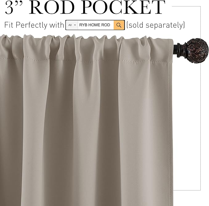 RYB HOME 45 inch Curtains for Kitchen Room Darkening Privacy Mini Curtain for RV Camper Bathroom Small Window, Width 29 x Length 45 inch, 2 Panels Set, Sand