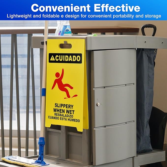 MATTHEW CLEANING 25'' Industrial Wet Floor Sign 12 Pack 2-Sided Durable Corrugated Plastic Birght Yellow Multilingual Warning Signs Commercial Caution Wet Fold-out Floor Signs For Indoors