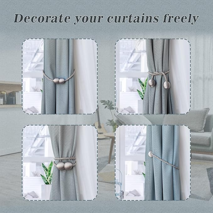 Hion Magnetic Curtain Tiebacks Dark Brown 4 Pack, Curtain Tiebacks Buckles Holdbacks Holders Hooks Clip for Home Bedroom Office Decorative Thick or Thin Curtain