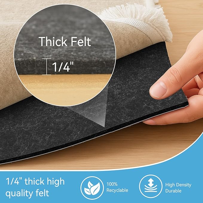Warmstar 2x6 FT Non Slip Rug Pad,100% Waterproof Felt Rug Pad for Hardwood Floors,1/4” Thick Soft Carpet Pad with Natural Rubber Backing, Secure Grip & Floor Protection