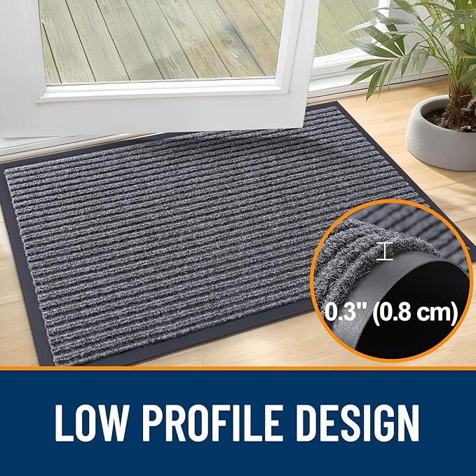 OLANLY Front Door Mat Indoor Outdoor Entrance, Waterproof Heavy Duty Doormat, Fade Resistant, Low Profile, Easy Clean Patio Porch Welcome Floor Mats for Entry, 47x23, Grey