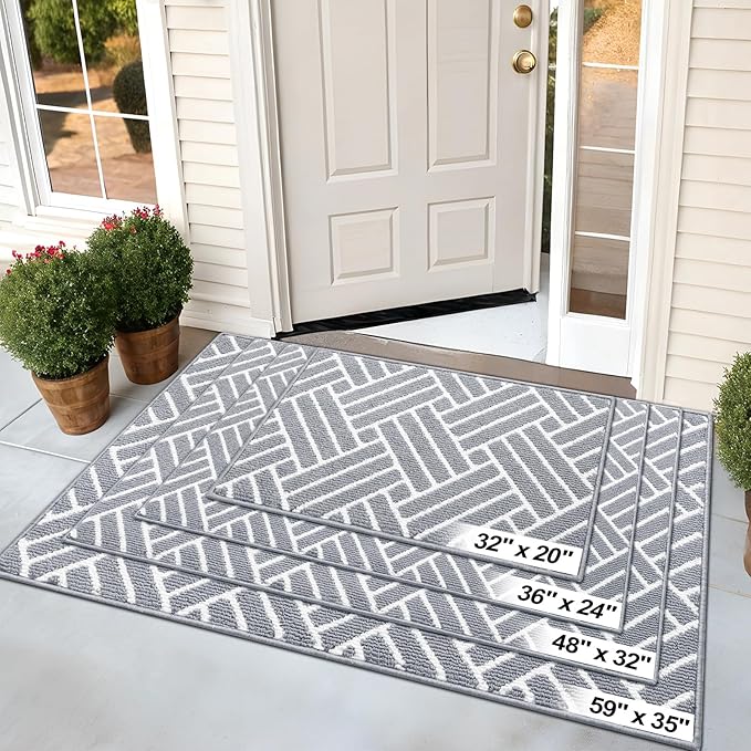 OLANLY Indoor Door Mat, 32x20 Inch, Dirt Resistant and Absorbent, Non-Slip Rubber Backing Floor Mats, Easy Clean Low-Profile Doormat for Entryway, Front Door, and Inside Entrance, Light Grey