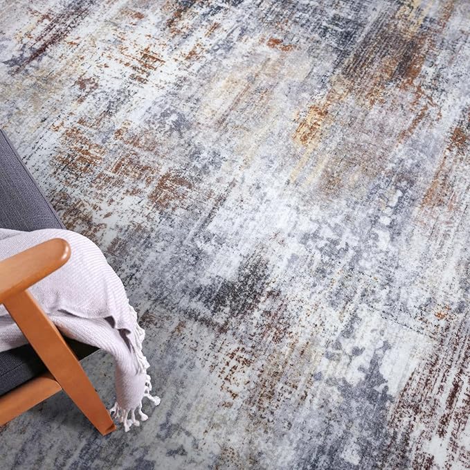 IOHOUZE Abstract Runner Rug 2x7 Ft Washable Runners for Hallways, Non Slip Kitchen Runner Printed Faux Wool Entryway Runners Indoor, Modern Abstract Floor Carpet for Hall Kitchen Bedroom, Orange Grey