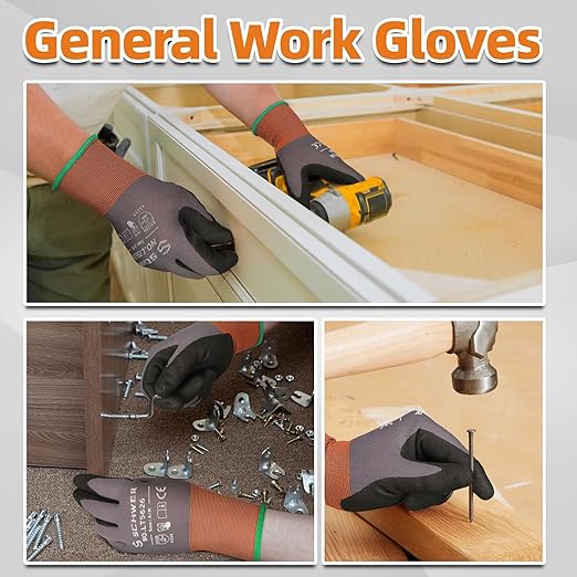 Schwer 12 Pairs Safety Work Gloves with Sandy Nitrile Coating LT5626, Max Abrasion Resistance Heavy Duty Glove with Grip for Men Women, Ideal for General Use, Mechanic, Construction, Gardening, 2XL