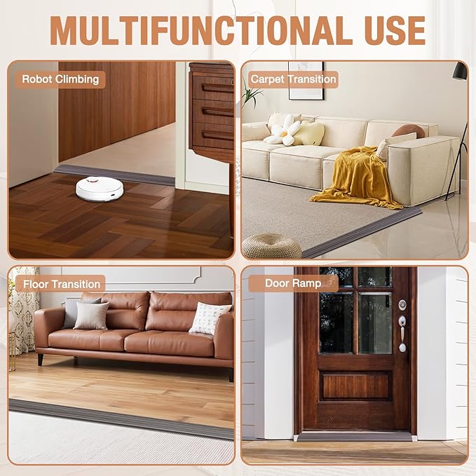 Floor Transition Strip Self Adhesive Vinyl Door Threshold for Doorways Carpet Edging Trim Overlap Edge Reducer for Laminate Floor, Carpet, Tile (Grayish Brown Wood Grain, 1/5" to 2/5", 3.3Ft)