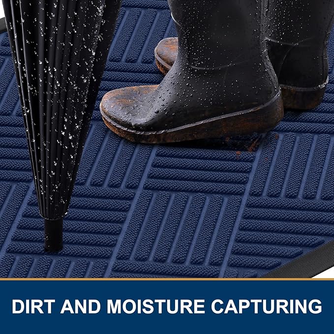Smiry Front Door Mat Outside Entrance, Heavy Duty Outdoor Indoor Natural Rubber Doormat, Non Slip, Trap Dirt and Moisture, Easy Clean, Low Profile Patio Porch Entryway Mat, 47x32, Navy Blue