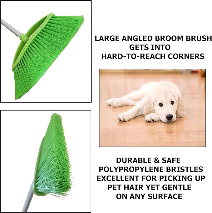 Broom and Dustpan Set for Home, Angled Broom and Upright Dustpan with Extendable Poles, Long Handle Broom and Dustpan Set for Kitchen, Portable Dustpan Combo for Sweeping RV