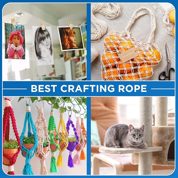 TECEUM Cotton Rope 3/16” (5 mm) – 200 FT – Strong All-Purpose Braided Rope – Natural Cotton – for Crafting, Сamping, Clothes Line, DIY, Indoor & Outdoor Use – Natural