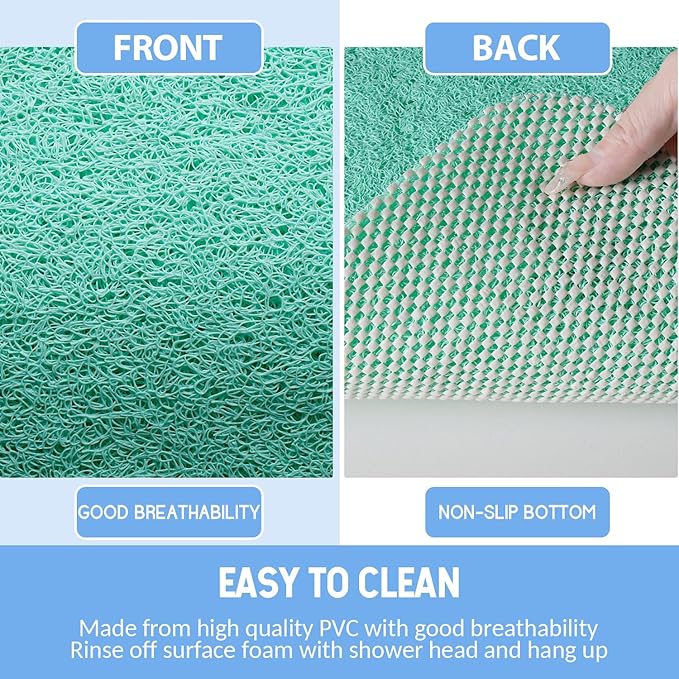 Non-Slip Bathtub Mat, 2 Pack Anti Slip Shower Mat, Fast Drying Bathtub Mats, Foot Scrubber Mat, Anti Slip Mat for Tub, Floor, Bathroom, Kitchen, Home, Hotel (Light Green 24"×16"+24"×16")