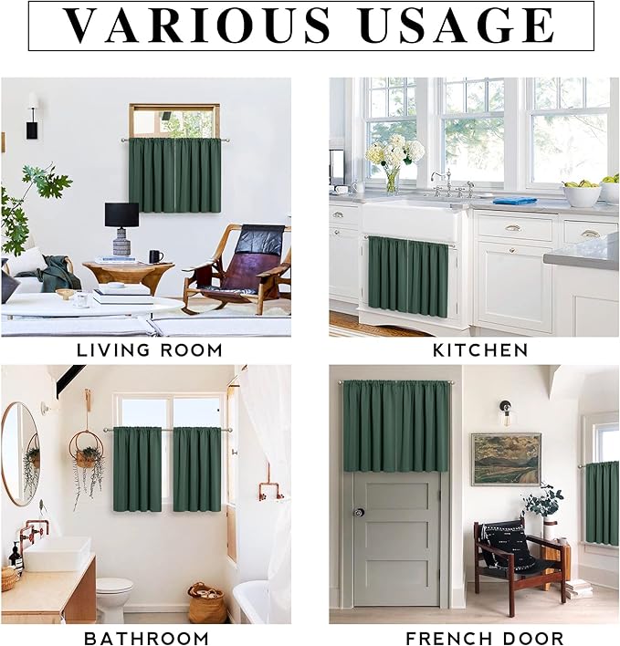 RYB HOME Living Room Curtains 63 inch Length 2 Panels Set, Thermal Insulated Privacy Window Drapes Rod Pocket Design All Lights Blocking for Bedroom Studio, W 42 x L 63 inch, Dark Green