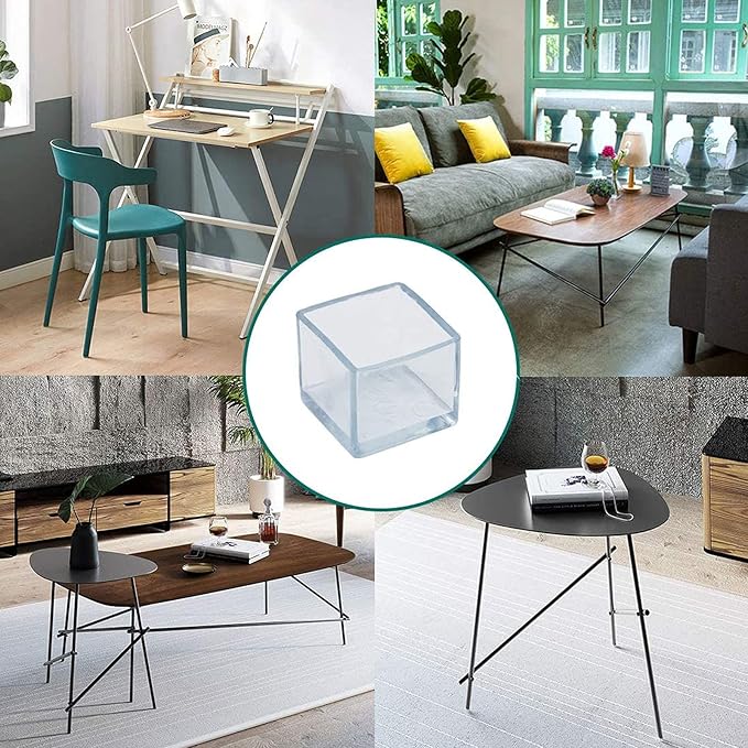 12 Pcs Transparent Square Anti-Slip Rubber Leg Tips Chair Leg Caps Furniture Floor Protectors Chair Table Bar Stool Leg Covers Furniture Leg Cube Feet 1.57 Inch x 1.57 Inch (40 x 40mm)