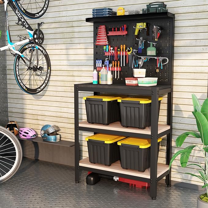 Nazhura 72Quart Plastic Storage Bin, Stackable and Nestable Storage Boxes with White Lids and Secure Latching Buckles, Large Storage Container (Black/Yellow, 72Quart-6Pack)