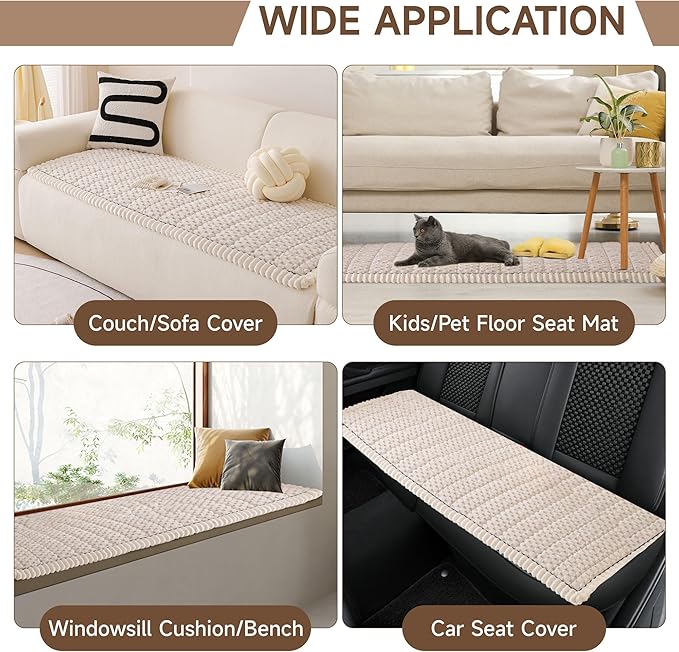 OTOB Couch Cover for Dogs Washable All Seasons, Non Slip Fuzzy Pet Couch Covers Sofa Slipcovers Cushion Mat, Plush Soft Cozy Kids Pet Friendly Furniture Protector (Cream, 23.6" x 47.2")
