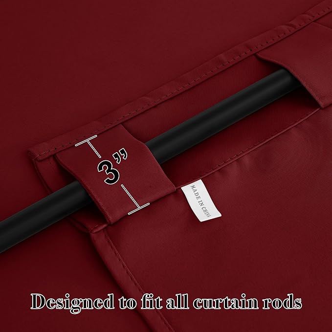 RYB HOME Cafe Window Curtains - Heavy Duty Solid Drapes with Back Tab Top, Thermal Insulated Panels for Wedding Holiday Girl Bedroom Nursery, W 42 x L 54, Burgundy Red, 1 Pair