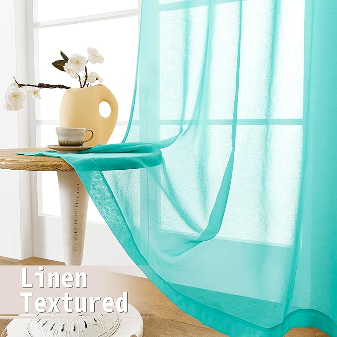Tollpiz Small Sheer Door Curtain Closet Linen Textured Curtain Sheers Doorway Light Filtering Voile French Door Rod Pocket Curtains Patio Door, 25 x 40 inches Long, Aqua Blue, Set of 1 Panel