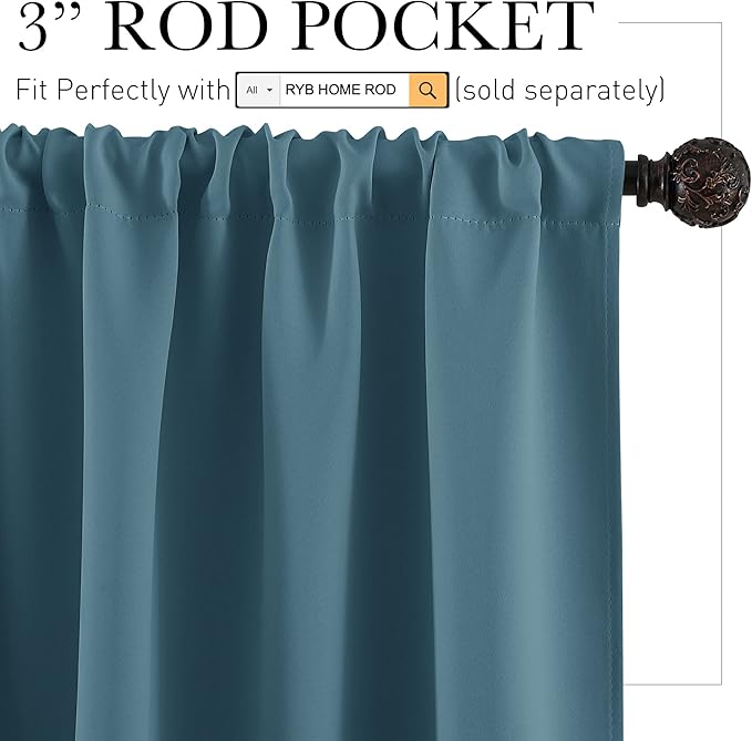 RYB HOME Blue Blackout Curtains for Living Room Ceiling to Floor Privacy Window Curtains Room Darkening Drapes for Bedroom Office, W52 x L108 inch, 2 Panels, Slate Blue