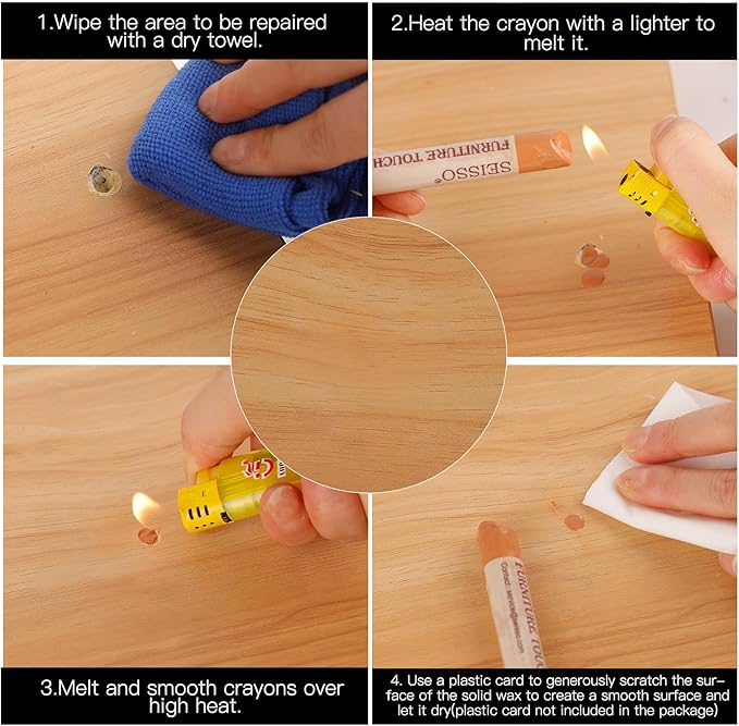 SEISSO Furniture Repair Crayon, 6 Pcs - Wood Filler Sticks, Scratch Repair Wax, Furniture Marking Repair - Scratch, Hole, Table, Wood Floor, Guitar, Covering, Instrument Fill Sticks-Tint Nut-Brown