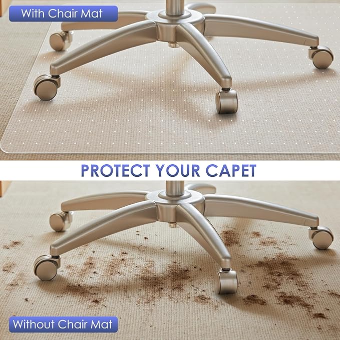 Kuyal Office Chair Mat for Carpet, 32x49 Clear Heavy Duty Computer Chair Mat, Under Desk Protector Carpeted Floors Mat, Easy Chair Movement,Ship Flat