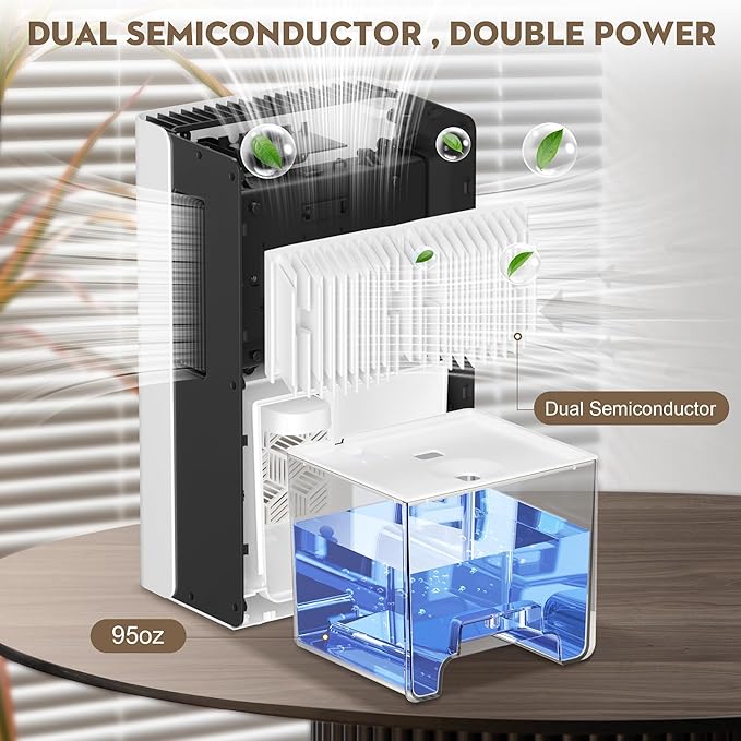 ToLife Dehumidifier for Home, 1000 sq.ft Dehumidifiers for Basement Bedroom Bathroom with 95 OZ Water Tank, Auto Shut Off 7 Colors LED Light, White Black