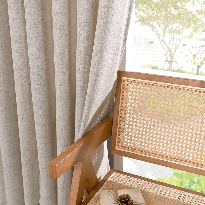 YoungsTex Short Linen Curtains 40 Inch Length for Cafe Kitchen Window Over Sink, Semi Sheer Drapes Light Filtering with Rod Pocket Back Tab for Bathroom, 42 X 40 Inch, 2 Panels