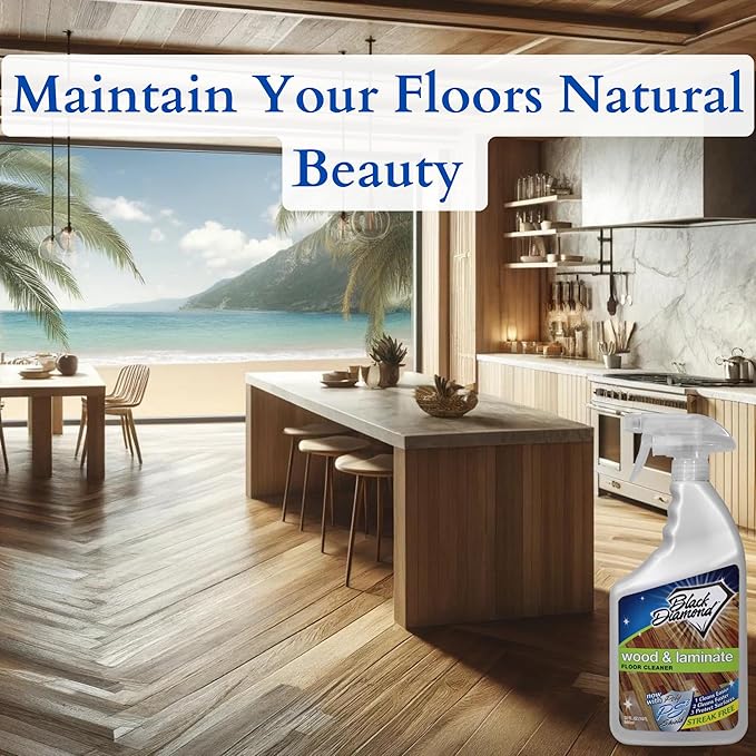 Black Diamond Stoneworks Wood & Laminate Floor Cleaner- Ready to Use Non-Toxic No-Rinse Formula - Safe for Vinyl, Wood, and Engineered Floors (32 Fl Oz)