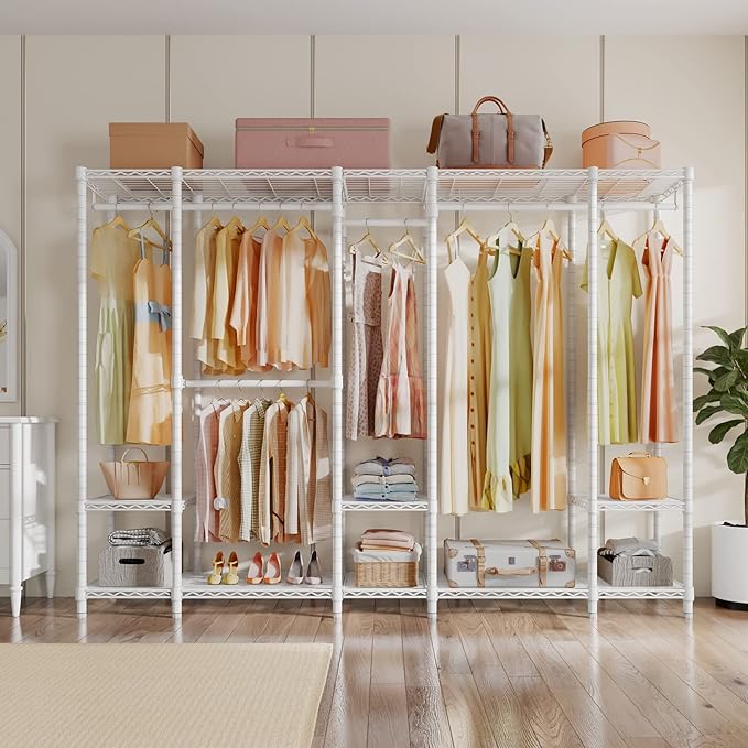 VIPEK V50 Extra Large Portable Closet Rack Bedroom Armoire Freestanding Wardrobe Closet, Heavy Duty Multi-Functional Metal Clothing Rack for Hanging Clothes, Max Load 1300lbs, White