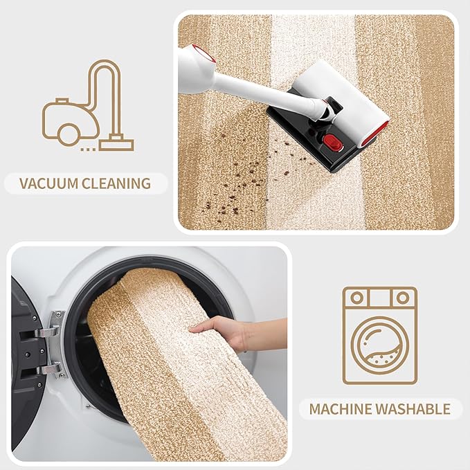 Kitinjoy Indoor Outdoor Door Mat, 59x36 Non-Slip Absorbent Dirt Trapper, Low-Profile Washable Inside Entrance Front Floor Mat, Sturdy Soft Entry Doormats for Entryway, Beige