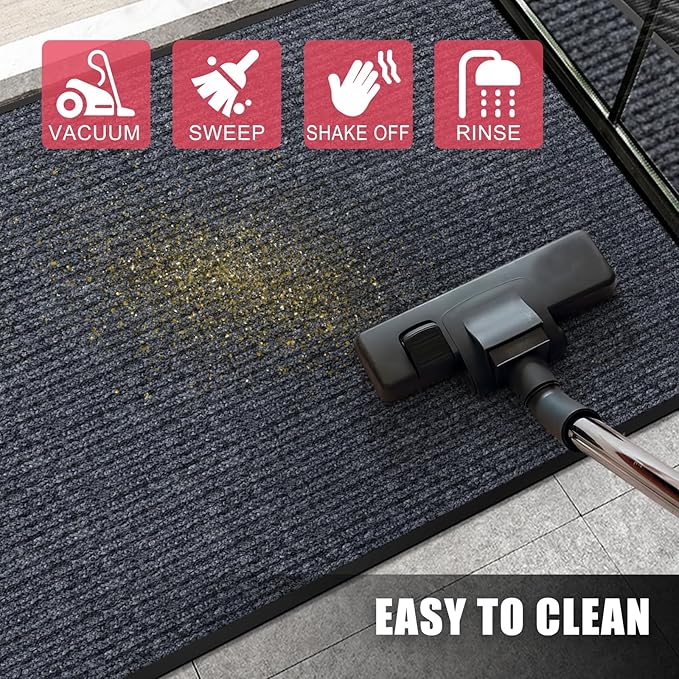 Kuyal Front Door Mat, 2'x4' Indoor Outdoor Entrance, Commercial Floor Inside Outside Entrance, Heavy Duty Durable Welcome Mat, Rubber Backing Non Slip Outdoor Rug for Entryway,Dark Gray