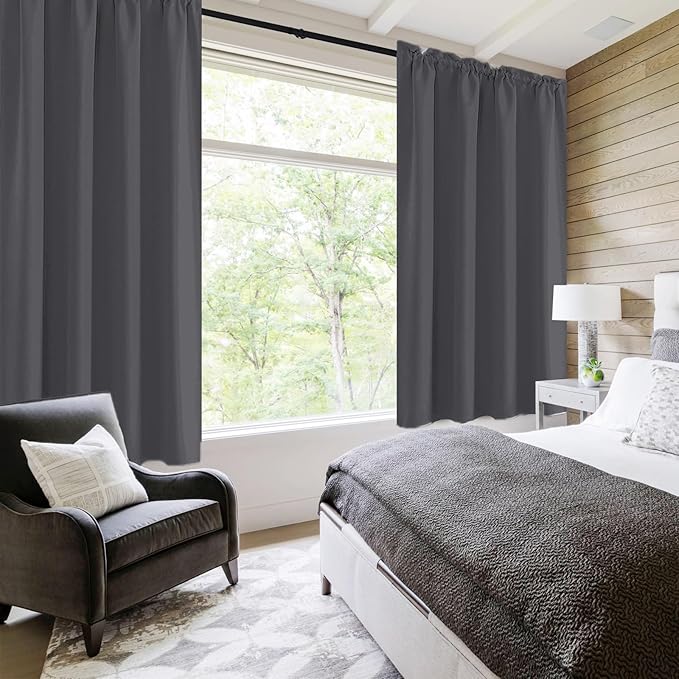 DWCN Blackout Curtains for Bedroom 63 Inch Length 2 Panels Set, Solid Thermal Insulated Energy Saving Rod Pocket Window Treatment Curtains Blackout Drapes (W38 x L63 Inch, Dark Grey)