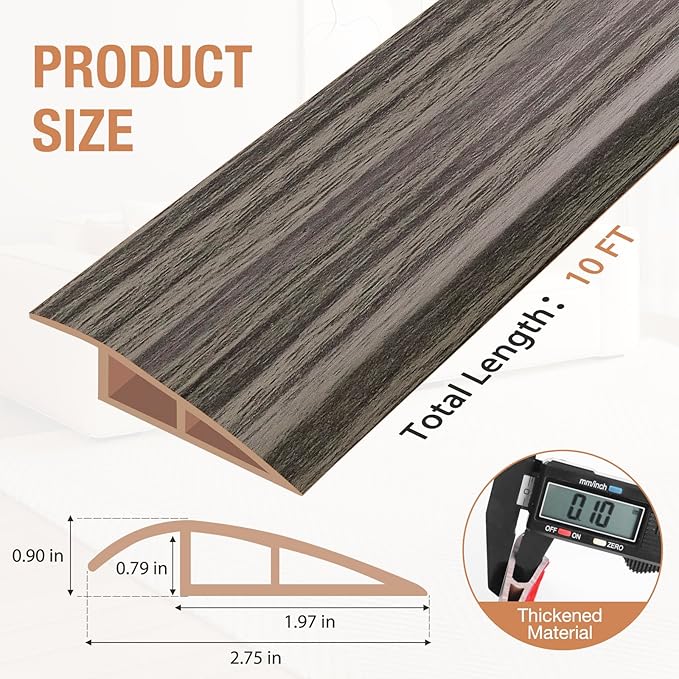 Floor Transition Strip Self Adhesive Vinyl Door Threshold for Doorways Carpet Edging Trim Overlap Edge Reducer for Laminate Floor, Carpet, Tile (Grayish Brown Wood Grain, 3/5" to 4/5", 10Ft)