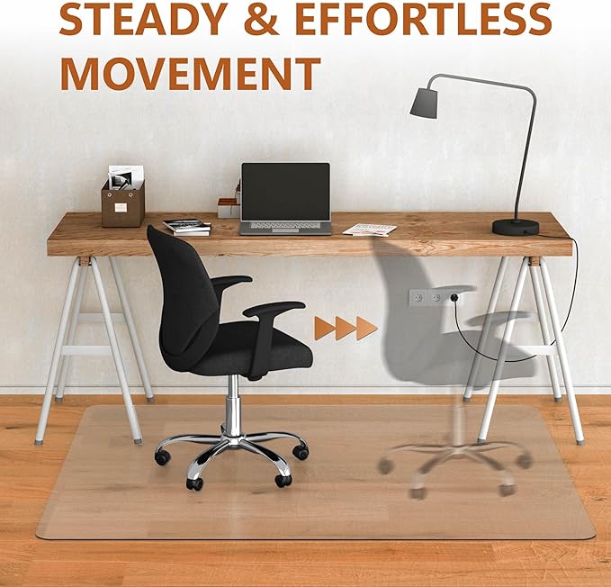 Large Office Chair Mat for Hardwood Floor- 48'' x 60'' Clear Chair Mat for Hard Wood/Tile Floors, Easy Glide Plastic Floor Protector Mat for Office Chairs on Hardwood for Work & Home