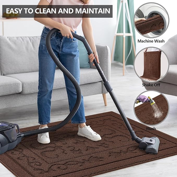 FONEYI Indoor Door Mat 36" x 59", Dirt Trapper Door Mats Non-Slip Entryway Rugs Washable, Absorbent Resist Dirt Welcome Mat, Low Profile Inside Floor Mats for Front Back Door and Entryway, Coffee