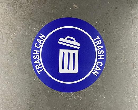 "Trash Can" Durable Laminated Vinyl Floor Sign- Sign by Graphical Warehouse- 5S Safety and Security Signage, Visual Communication Tool (18", Blue/White)