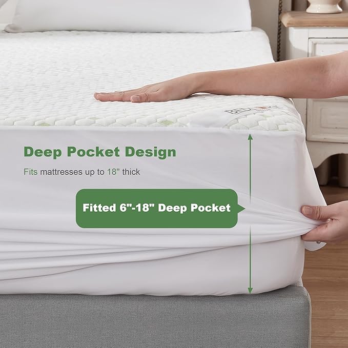 Waterproof Mattress Protector, King Size Mattress Pad Fitted 6"-18" Deep Pocket, 3D Air Fabric Breathable Bed Mattress Cover Noiseless Washable for Home, Bedroom, Hotel
