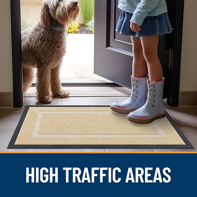 OLANLY Front Door Mat Indoor Outdoor Entrance, Waterproof All-Season, All-Weather Doormat, Sturdy Natural Rubber, Fade Resistant, Low Profile, Easy Clean Patio Porch Entryway Mat, 47x24, Beige