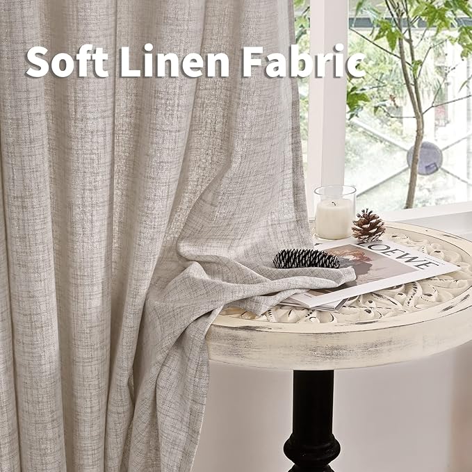 YoungsTex Natural Linen Semi Sheer Curtains 72 Inch Length 2 Panels for Living Room, Light Filtering Drapes Textured with Rod Pocket Back Tab for Bedroom Country Farmhouse, 42 X 72 Inch