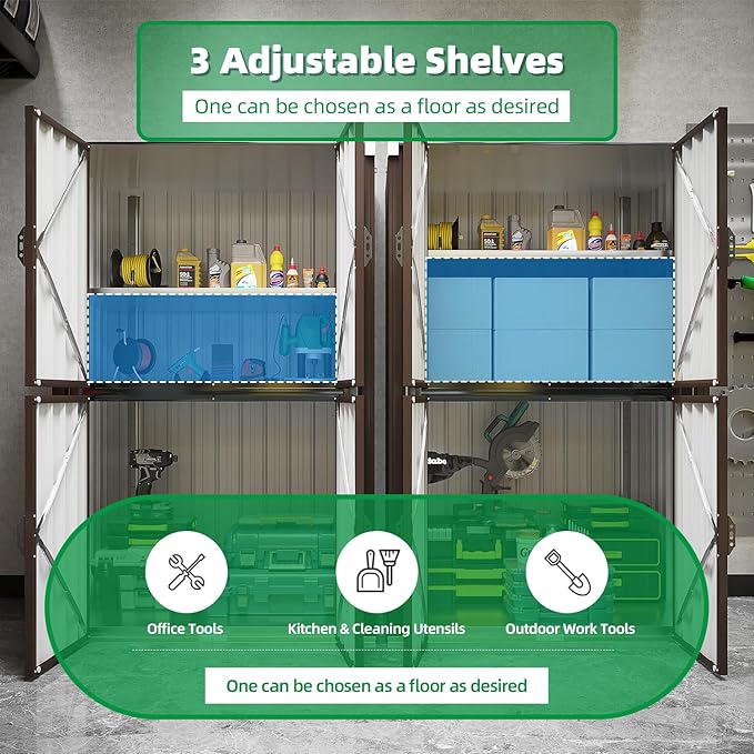 AECOJOY Outdoor Storage Cabinet Waterproof with Shelves, Large Brown Lockable Outdoor Cabinet, Tall Vertical Storage Cabinet Shed Weatherproof Outdoor Cabinets Garden Sheds & Outdoor Storage Clearance