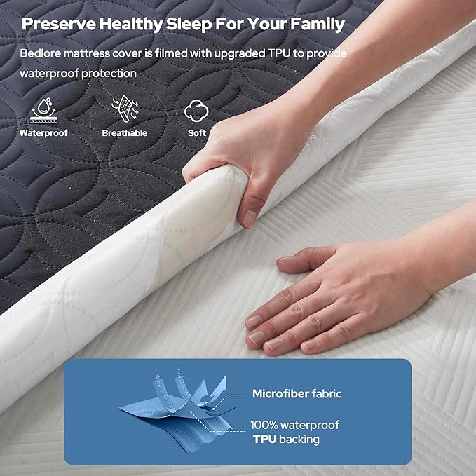 BEDLORE Waterproof Mattress Protector, Full Size Mattress Pad with Deep Pocket 6"-15" Depth, Soft Dirt-Proof Double Bed Mattress Cover for Bedroom, College Dorm, Hotel (Navy Blue)